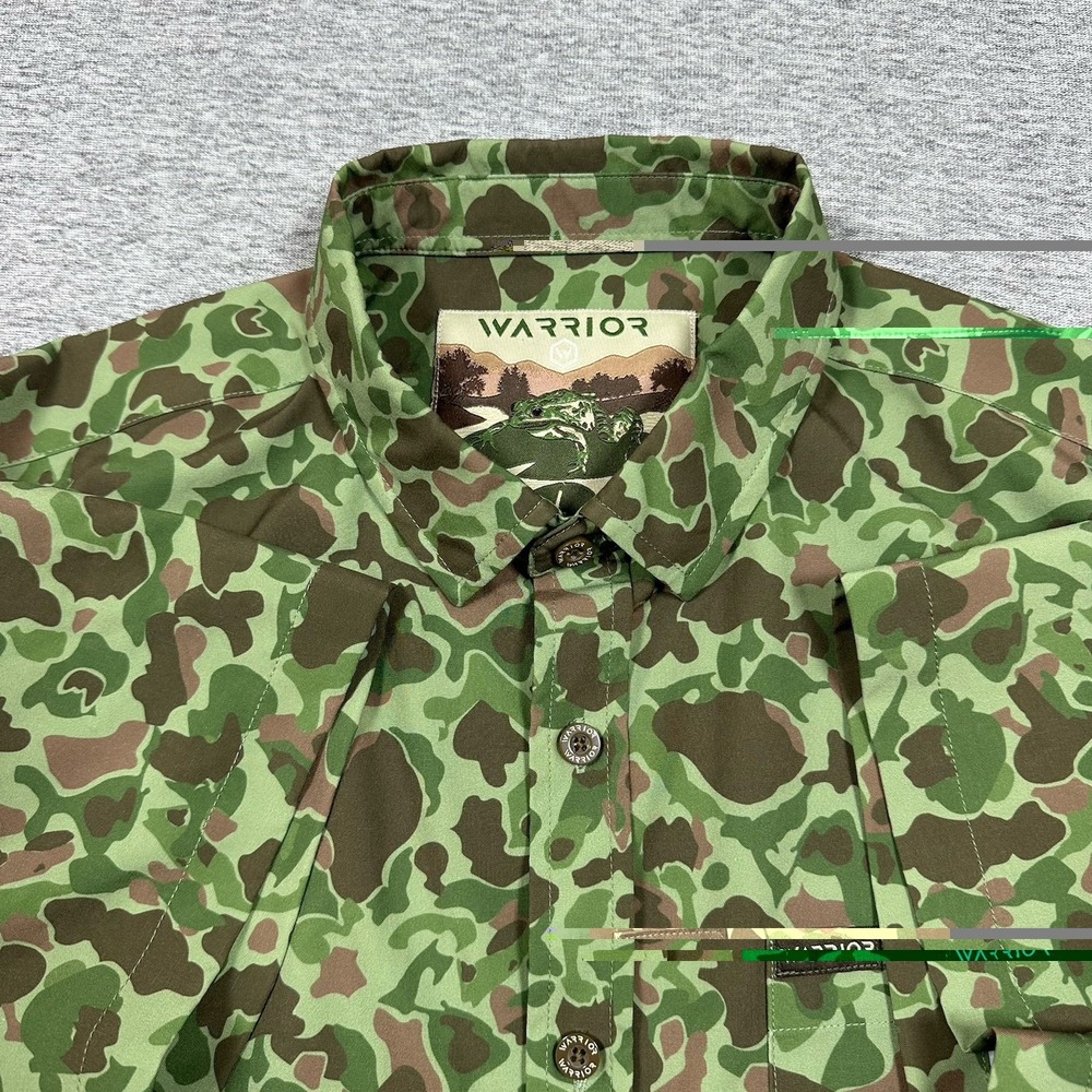 Warrior Camo Shirt Mens Large Green Camouflage Short Sleeve Performance Stretch